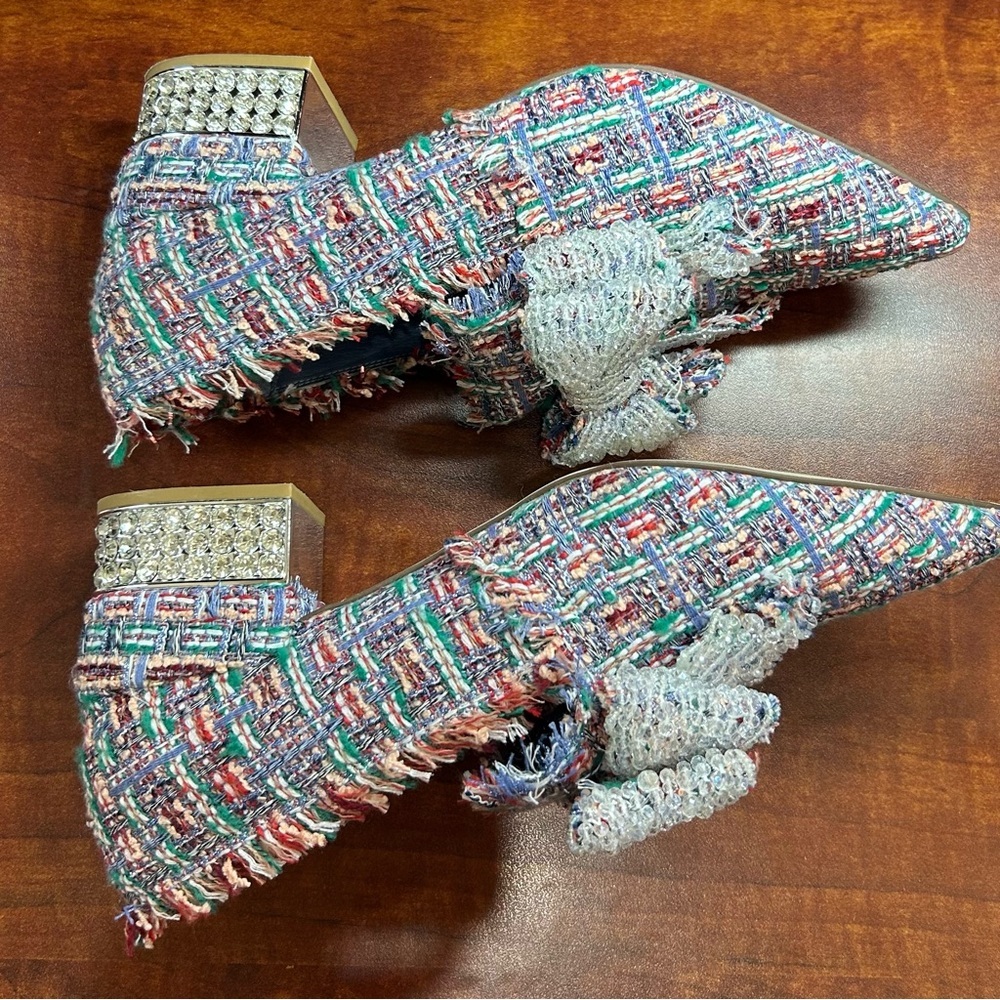 Jeffrey Campbell Multicolor Bridgerton Tweed Heels with Bow 9.5 - Picture 6 of 12